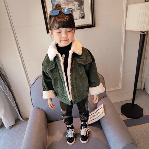 New Winter Lamb Wool Coat for Kids Single Breasted Corduroy Jackets Thicken Fleece Pockets Coats