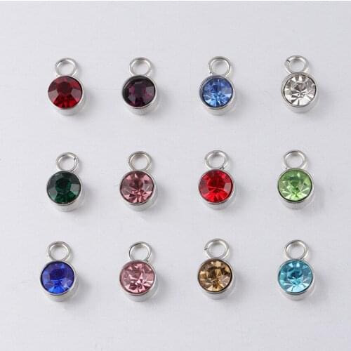 Stainless Steel Birth Stone Charms 6mm Colors 12 Months Birthstone Pendant For DIY Bracelet Necklace Jewelry Making 12pcs/Lot