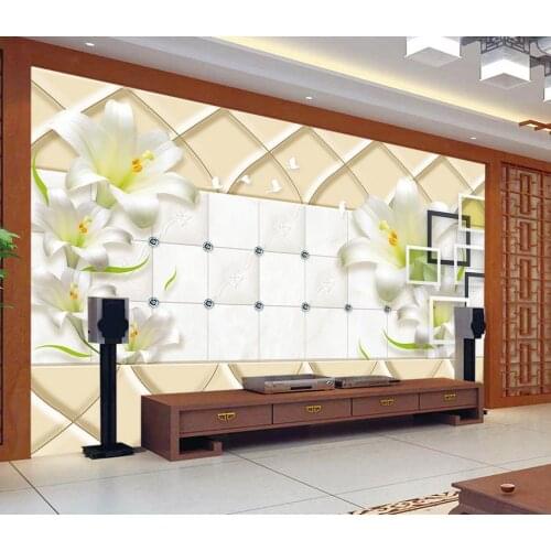 Custom 3d wallpaper Green lily backdrop wallpaper 3d flower 3d wallpaper for room living style wallpaper