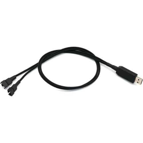 Angitu Speed 12V Voltage Step-Up USB to Dual 3-Pin and 4-Pin PC Fan Sleeved Power Adapter Cable - 60 cm