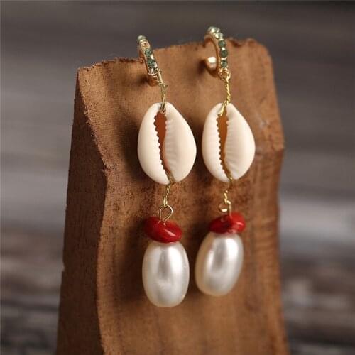 Multicolor Geometric Irregular Stone Beads Pearl Shell Earrings Women Handmade Cowrie Seashell Drop Earrings ZA 2020 Jewelry