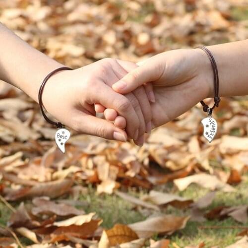 Multi Colored Leather Best Friend Bracelet Hollow Heart Shaped Puzzle Pendant Adjustable Charm Jewelry For Women 2021 Gifts