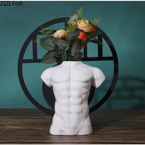 Modern White Figure Bust Ceramic Vase Living Room Entrance Coffee Table Decor Flower Arrangement Art Flower Vase Home Decoration