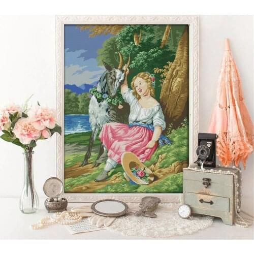 HUACAN DIY Cross-Stitch Portrait 11CT 14CT Gift Cross Stitch Girl Kits White Canvas Embroidery Needlework Sets Home Decoration
