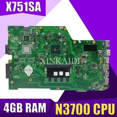 XinKaidi X751SA Laptop motherboard N3700 CPU 4GB for ASUS X751S X751SJ X751SV Test mainboard X751SA motherboard test 100% ok