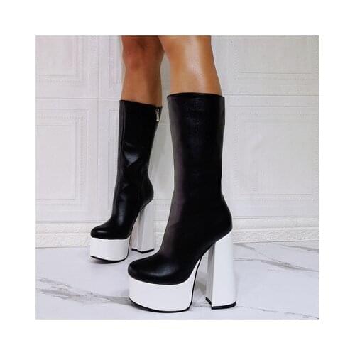 Water platform color matching Gothic thick-heeled fashion high-heeled large size 47 womens short boots