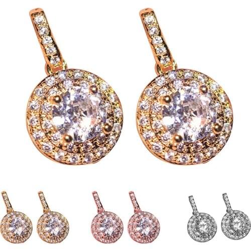 Luxury Women Cubic Zirconia Round Dangle Ear Stud Earrings Party Jewelry Gift