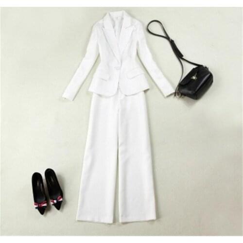 White Women Suit Sets Blazer & Wide leg pants Work Pants Suits 2 Piece Sets Office Lady Suits Women Outfits Autumn New 2018