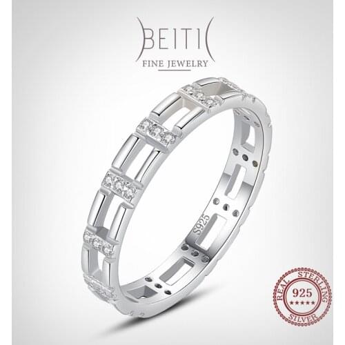 Beitil Real 925 Sterling Silver Trendy Geometric Design CZ Finger Ring For Women Wedding Statement Fine Silver Jewelry