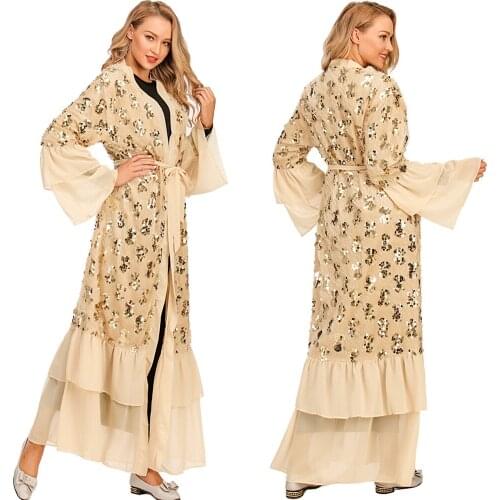 Luxury Muslim Abaya Feather Tassel Sequnis Women Open Kimono Party Evening Islamic Maxi Robe Gown Caftan Ramadan Dubai Turkish