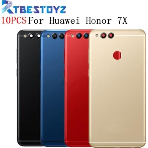 10PCS/Lot For Huawei Honor 7X Spare Parts Back Battery Cover Door Housing + Side Buttons + Camera Flash Lens Replacement