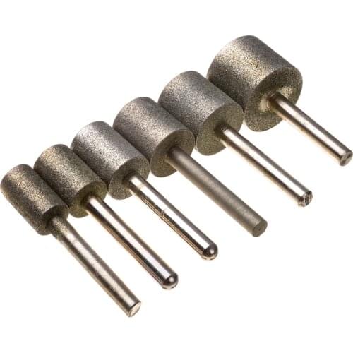 6PCS 12/14/16/18/20/25mm Diamond Cylindrical Grinding Head Cylinder Mounted Points Grinder Drilling Bits Tools with 6mm Shrank
