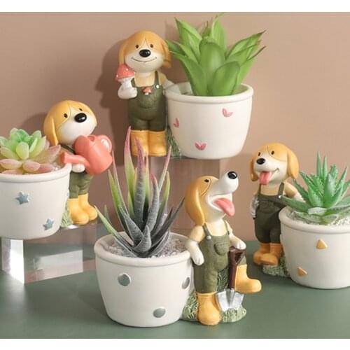 Cartoon Puppy Succulents Flowerpot Animal Doggy Vase Plant Pot Planter Creative Resin Art Crafts Desktop Garden Decor