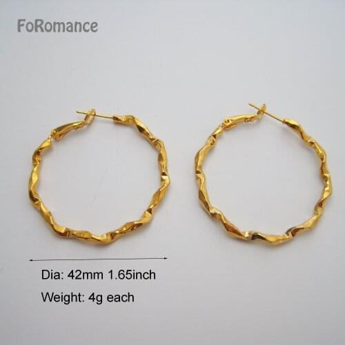 Foromance/ UNIQUE DESIGN YELLOW GOLD PLATED IRREGULAR BAND DIAMETER 42MM 1.65INCH ROUND HOOP EARRING