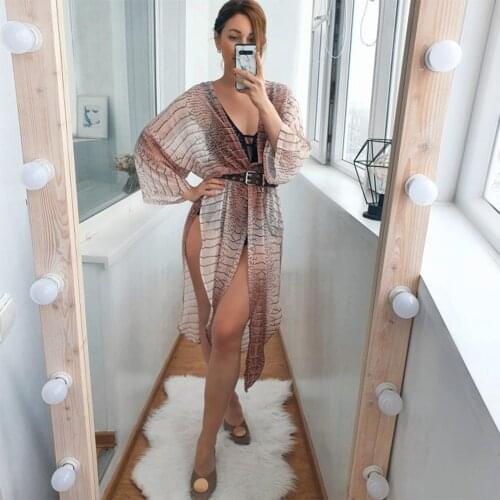 Hot Sale Boho Sexy Striped Chiffon Bathing Suit Cover-ups Plus Size Beach Wear Kimono Dress For Women Summer Swimsuit Cover Up