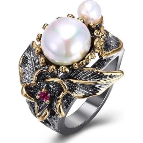 Italian craft new freshwater pearl fashion retro boutique ring women jewelry