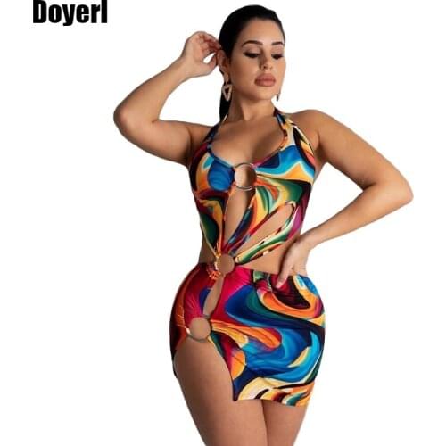 Club Sexy Summer Dress Women Hollow Out Sleeveless Backless Bodycon Mini Short Dress Female Print Beach Party Mini Dress Outfits