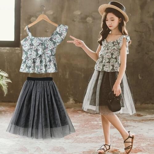 Girls' Suit 2021 New Childrens Wear Printed Gauze Skirt Two-piece Set Baby Girl Clothes Kids Clothes