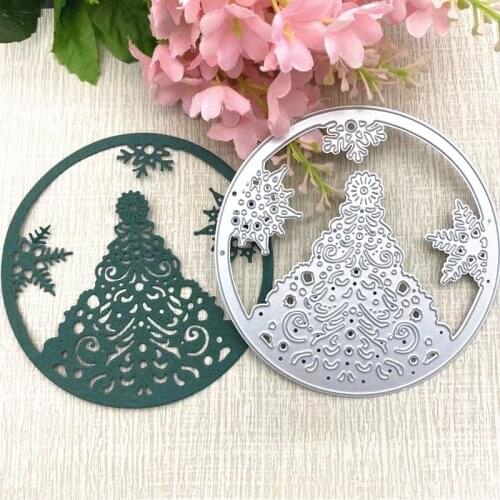 Round Frame Christmas Tree Snowflakes Metal Cutting Dies Christmas Mold New 2021 Scrapbook Craft Stencils Die Cuts