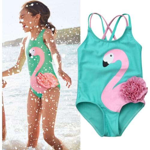 Toddler Kids Baby Girls Flamingo Swimwear Swimsuit Beachwear Bathing Suit Sky Blue pink Cartoon Floral Cute Fashion Unique