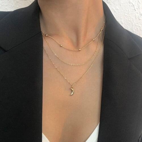 Lalynnly Minimalist Delicate Female Multi-layer Thin Clavicle Chain For Women Sweet Moon Pendant Necklace Gift Accessories N9156