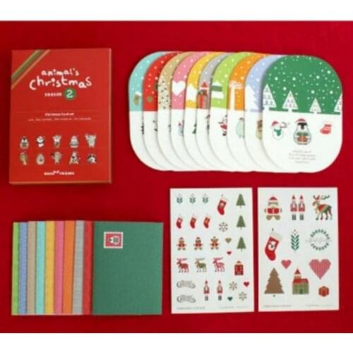 Mengtai 22pcs Cartoon christmas 3D Postcard Set Letter Envelope Greeting Cards Sticker Gift New Years Postcards