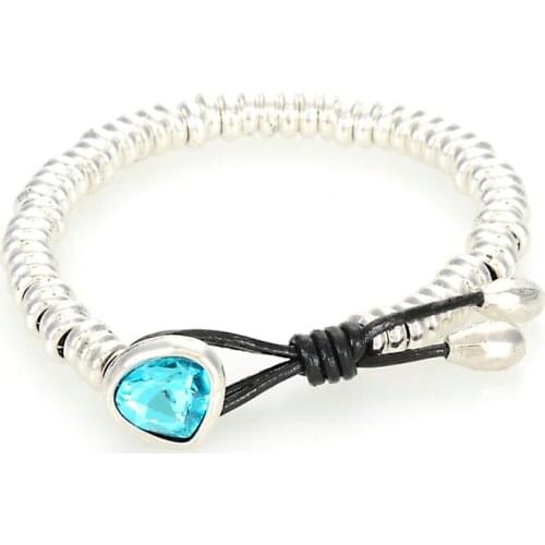 Miasol Fashion Vintage Cute Romantic Crystal Heart Charm Korean Couple Handmade Strand Leather Wrap Bracelet Friendship Gift