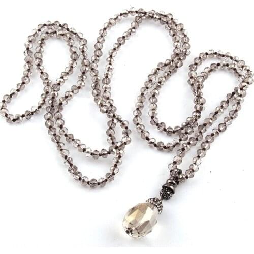 Fashion Bohemian Tribal Jewelry 6mm Crystal knotted Glass Crystal Drop Pendant Necklace Women Lariat Necklaces