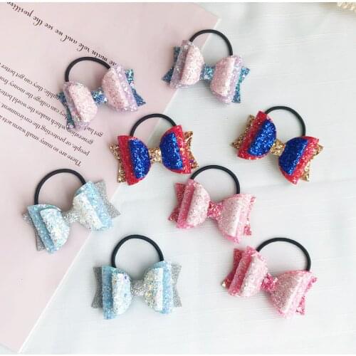 12sets Fashion Cute Glitter Bow Hair Ties Patchwork Bowknot Elastic Hair Bands Princess Headwear Girls Hair Accessories