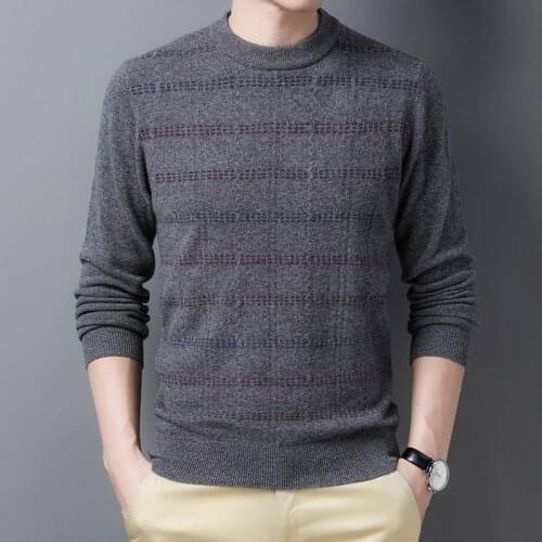 Man 100% Wool Sweater Autumn Winter Male Striped Pure Cashmere Jumper O-Neck Knit Clothing Long Sleeve Pullovers