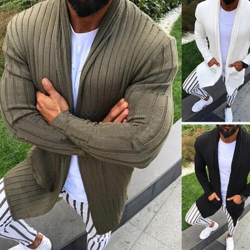 Knitted Cardigan Sweater Men 2020 Autumn Casual Slim Fit Mens Shawl Collar Sweater Coat Long Striped Sweaters Male Overcoat XXXL