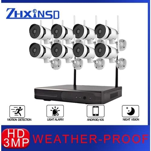 ZHUHUIFEI 3MP NVR Outdoor Security Camera Set HD Wireless CCTV System Eight Channel Audio Waterproof WIFI IP Security Camera