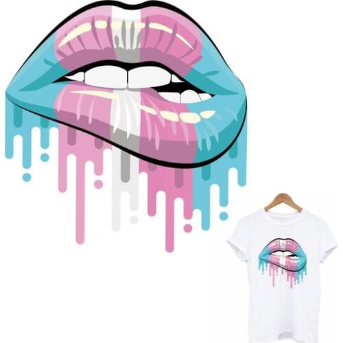 Pink Lips Patches Iron-On Transfer For Clothes DIY A-Level Washable Women T-Shirt Thermal Sticker Clothes Applique Decoration