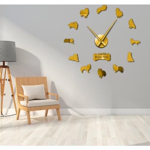 Sheltie Collie Dog Breed Mute Quartz DIY Wall Clock Sheltie Shetland Sheepdog Puppy Frameless Wall Watch Rough Collie Pet Clock