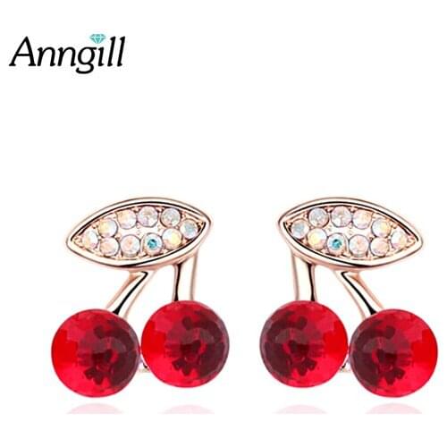 New Jewelry Arrivals 2018 Crystal From Swarovski Cherry Stud Earrings For Women Girls Gift Korean Fashion Pendientes Brincos