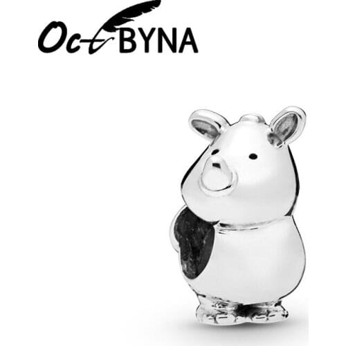 Octbyna Silver Color Rhinoceros Beads Charms Fits Pandora Bracelet Necklace For Women&Girl Jewelry Gifts Making Accessories