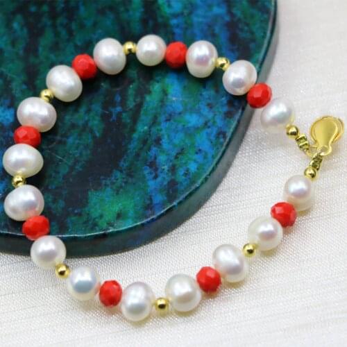 Wholesale price fashion natural 8-9mm white freshwater cultured pearl beads charms bracelet for women girl jewelry 7.5inch B2990