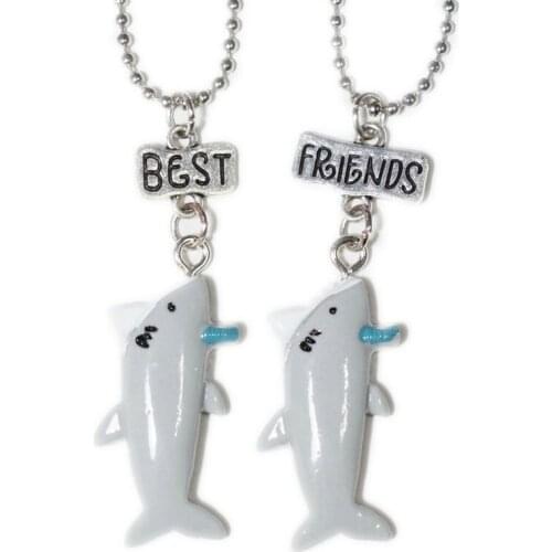 Resin Simulation Lovely Grey Shark bff Pendant Necklace Children Best Friends Girls Twins Friendship Jewelry Birthday Gift