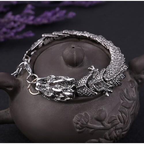 Punk Animal Centipede Dragon Shape Bracelet Bangle for Mens Silver Color Chain Animal Head Buckle Party Bracelet Wrap Jewelry