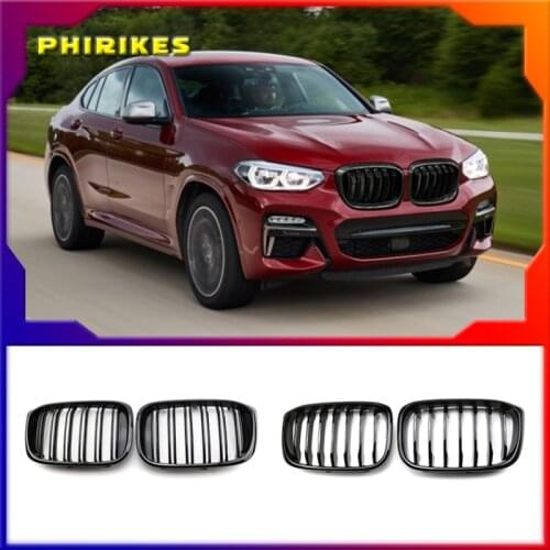 2PCS Front Grille Kidney Grill Double Slat For BMW 3 4 X3 X4 G01 G02 G08 2018 2019 2020 Racing Grills Car Styling Accessories
