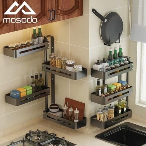 Kitchen shelf corner rotation seasoning rack aluminum alloy bathroom multi-layer shelf without hole wall hanging rotary storage