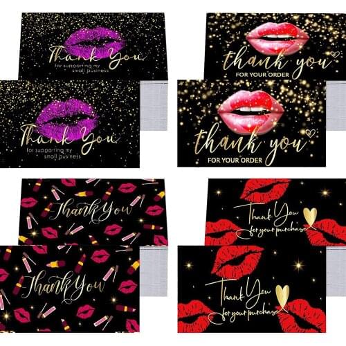 Greeting Thank You Cards 4 styles Black Thank You Notes With Lips Gold Foil Greeting Cards for Wedding Small Business 2021 NEW