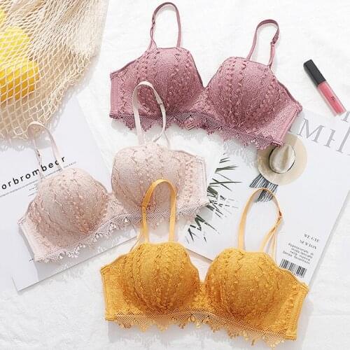 Wasteheart Sexy Women Fashion Purple Yellow Lace Padded Bras Push Up Wireless Bras Bralette Cup A B Underwear Female Bras