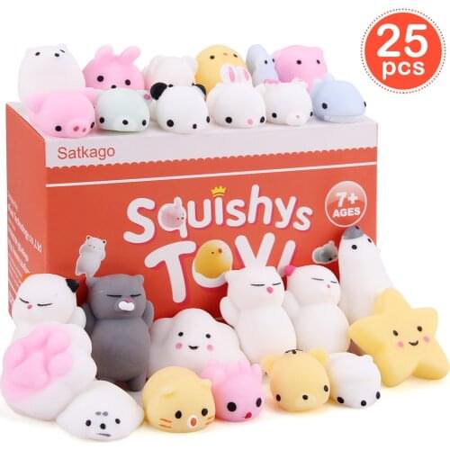 Satkago 25PCS Cute Kawaii Soft Squeeze Cartoon Animal Stress Toy for Kids Adults Relieves Stress Anxiety Home Decoration
