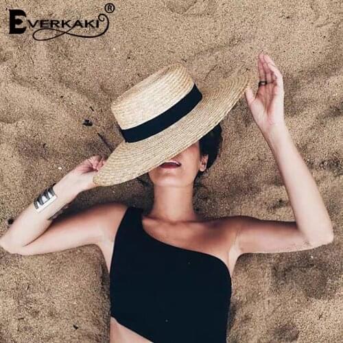 Everkaki Boho Straw Sun Hats Summer Womens Boater Beach Chic Hat Wide side Casual Ladies Panama Flat Retro Hat Fedora 2021 New
