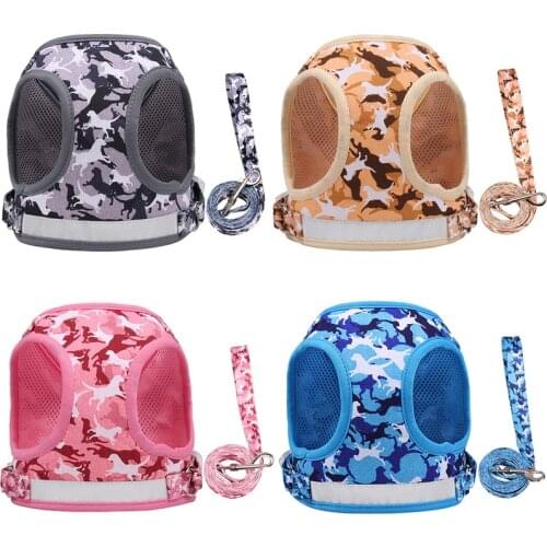 Polyester Reflective Dog Cat Harness Vest Printed French Bulldog Harness Puppy Small Medium Cats Harness For Chihuahua Walking