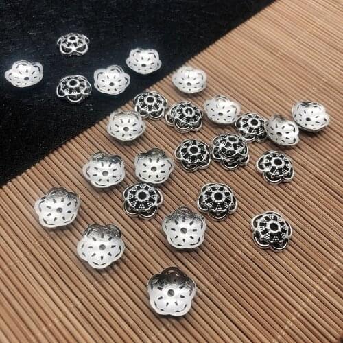 50pcs Tibetan Silver Flower Bead Caps Holder 11.5x11.5x3mm Vintage Handmade Beads End Cap Receptacle DIY Jewelry Findings
