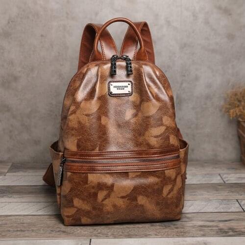 Traditional Oil Wax Leather Fashion High-Capacity Chinese Style Multi-Function Cowhide New Luxury Personality Womens Backpack