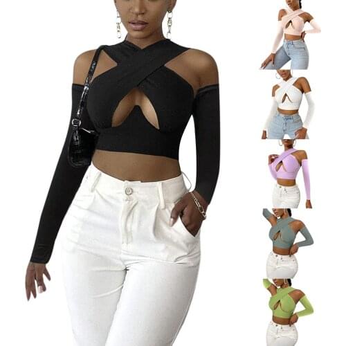 Y2k Womens Fashion Solid Color Vest Sexy Cross Hollow Exposed Navel Sleeveless Tops with Separated Sleeves