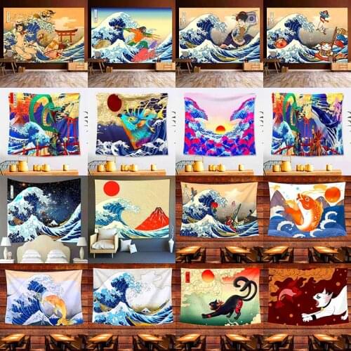 Japanese Ukiyo-e Kanagawa Surfing Tapestry Tapestry Bohohouse Decoration Home Mural Window Wall Decoration Wholesale Hot Sale